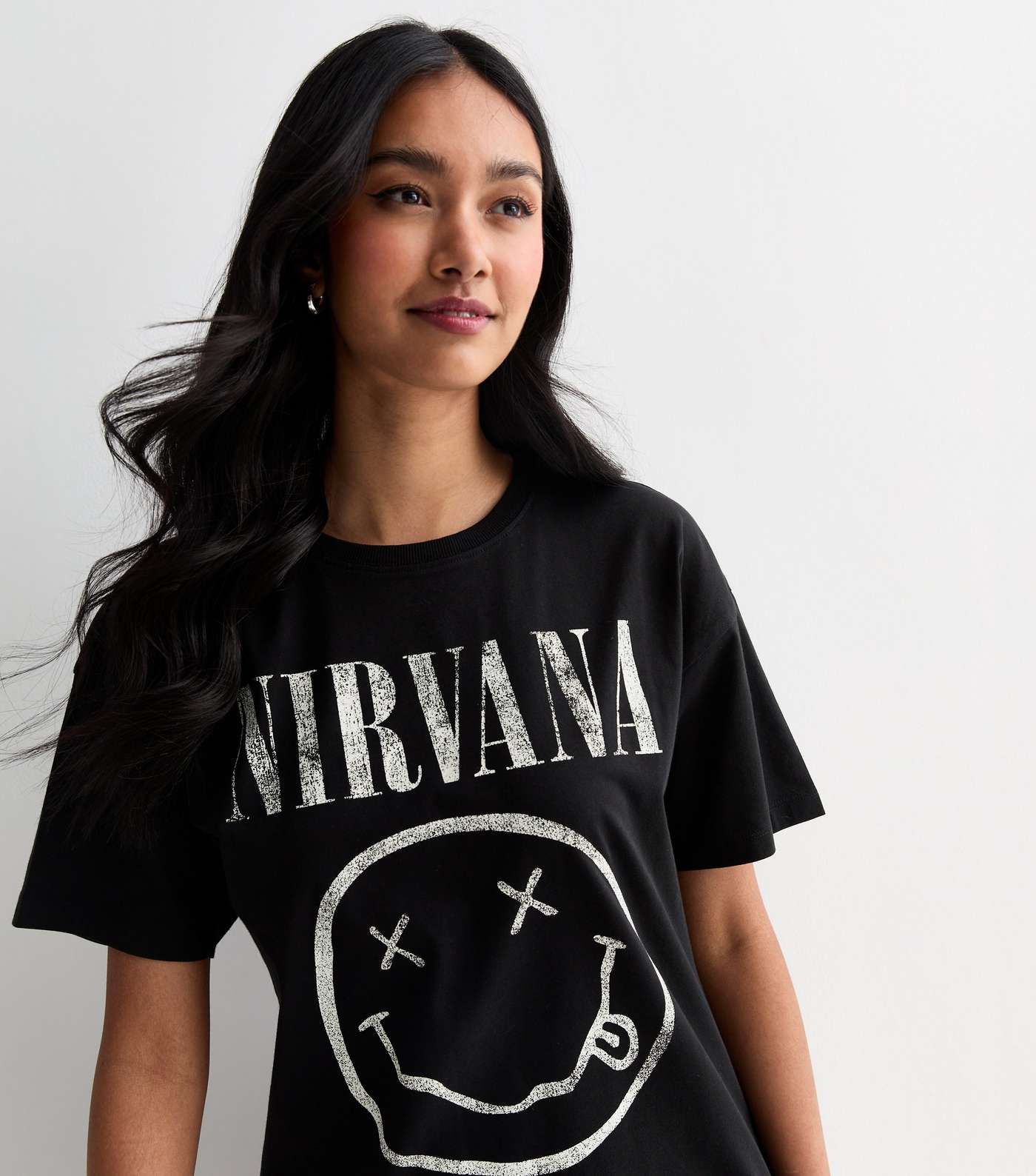 Black Cotton Nirvana Logo Oversized T-Shirt Image 2