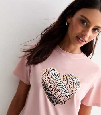Pink Heart Graphic Print Cotton T-Shirt