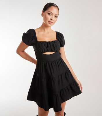 Pink Vanilla Black Puff Sleeve Mini Dress