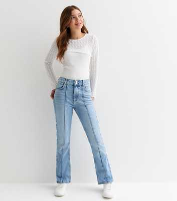 Girls Blue Low Rise Seam Front Bootcut Jeans