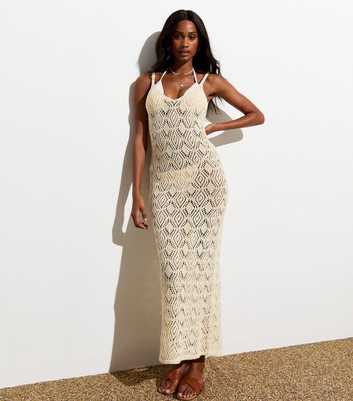 Cream Glitter Crochet Beach Maxi Dress