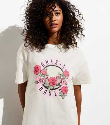 Cream Stretch-Cotton Guns 'N' Roses Logo Print T-Shirt