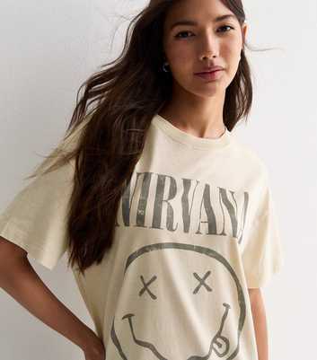 Cream Nirvana Motif Oversized Cotton T-Shirt