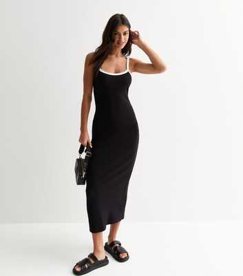 Black Contrast-Trim Vest Midi Dress