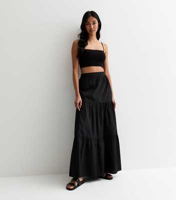 Black Poplin Tiered Maxi Skirt