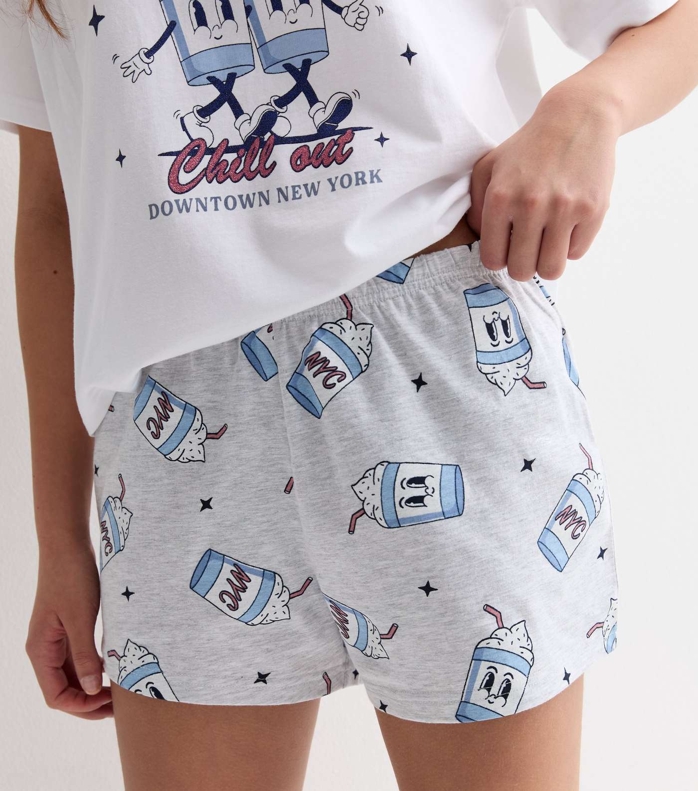 Girls White Cotton Short Pyjama Set with Milkshake Logo Image 3