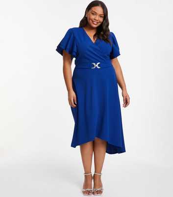 QUIZ Curves Blue Belted Wrap Front Midi Dress