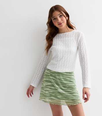 Girls Green Tie Dye Print Mesh Frill Hem Mini Skirt