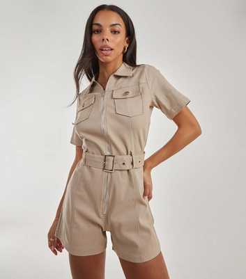 Pink Vanilla Stone Belted Utility Playsuit
