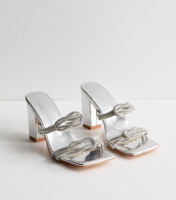Public Desire Silver Diamanté Strappy Heel Sandals