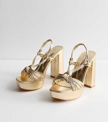 Public Desire Gold Strappy Platform Sandals