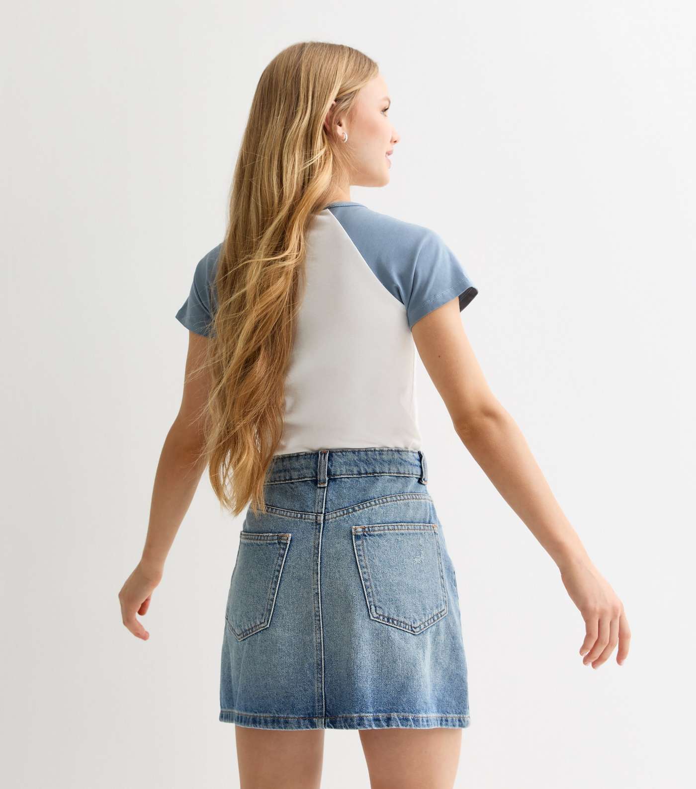 Girls Blue Denim Mini Skirt Image 4