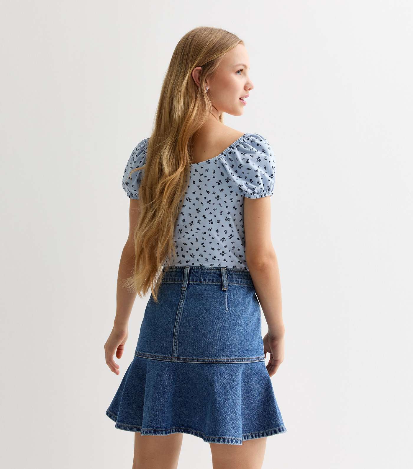 Girls Blue Denim Peplum Skirt Image 4
