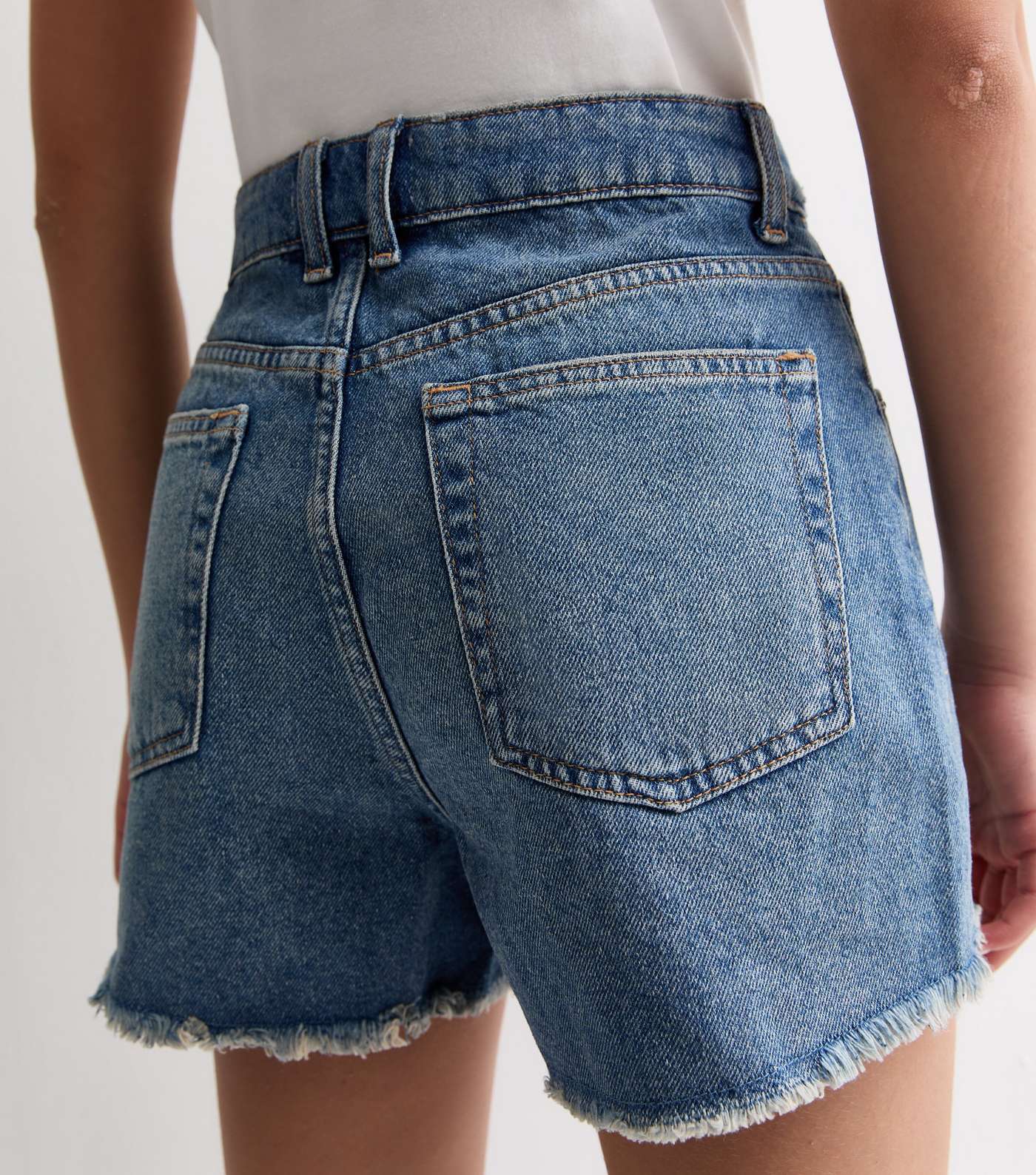 Girls Teal Vintage Fray Hem Mom Shorts Image 2