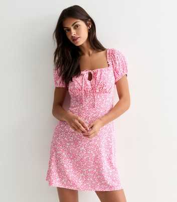 Pink Ditsy Floral Milkmaid Mini Dress