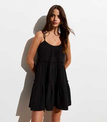 Black Strappy Tiered Mini Dress