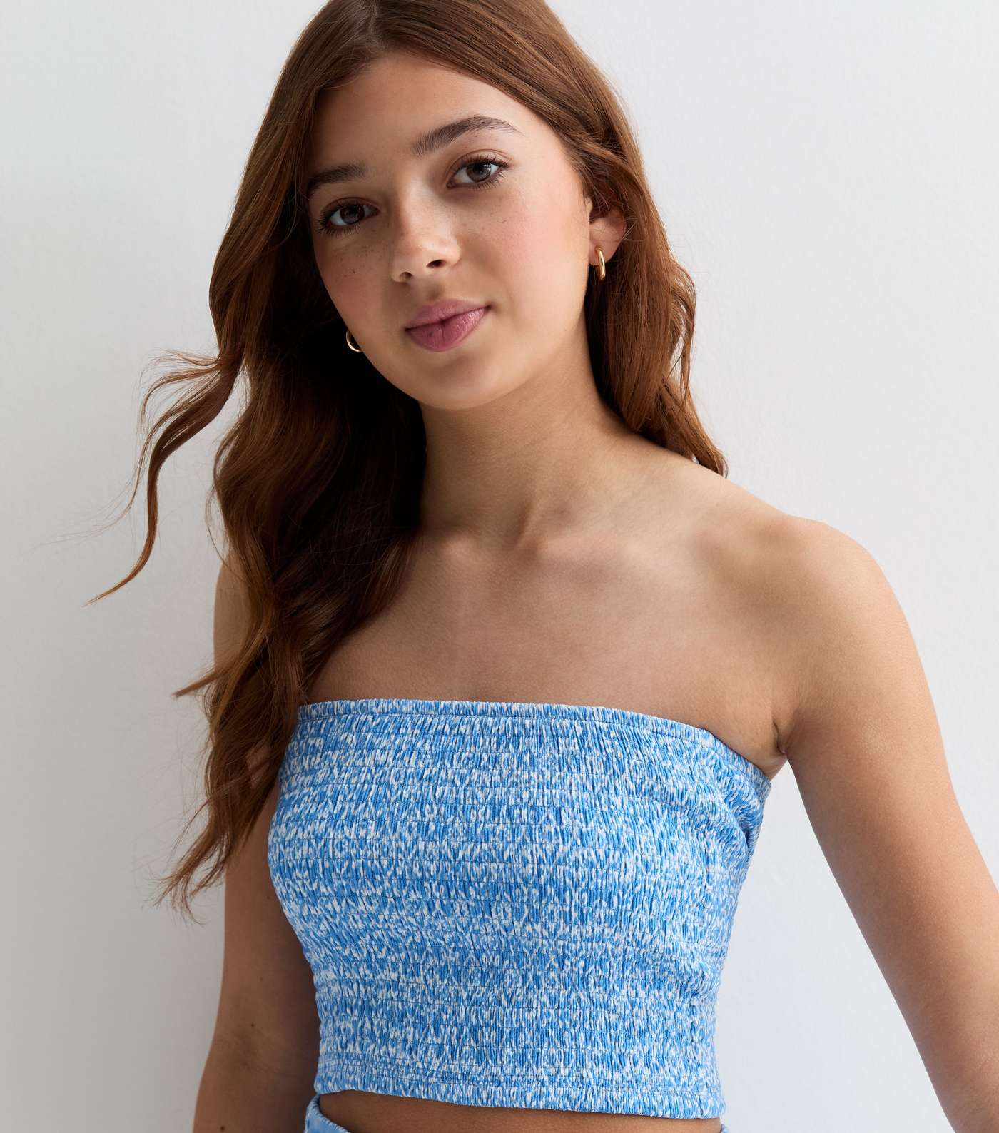 Girls Blue Abstract Print Shirred Bandeau Top Image 2