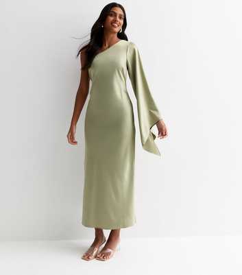 Olive Satin One Shoulder Maxi Dress