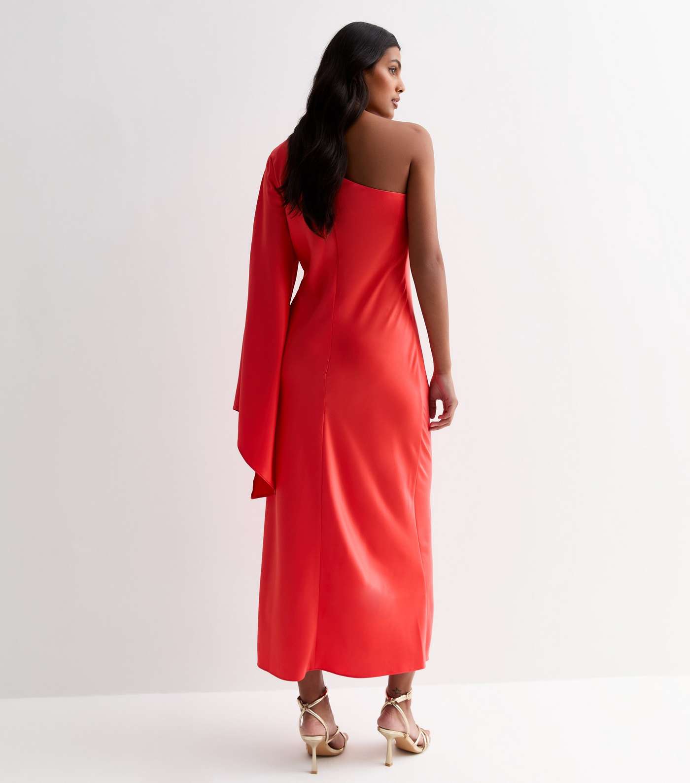 Red Satin One Shoulder Maxi Dress Image 4
