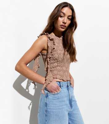 Light Brown Crinkle Lace Dangle Trim Top
