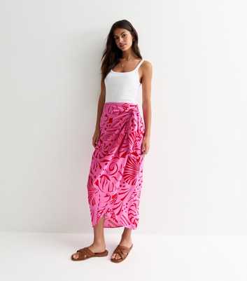 Pink Shell Print Sarong Midi Skirt