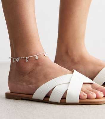 Silver Beaten Disc Charm Anklet