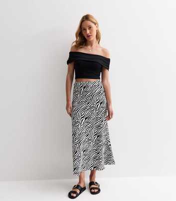 Gini London Black Zebra Print Satin Midi Skirt