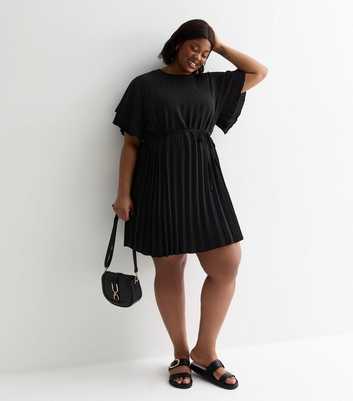 Curves Black Pleated Mini Dress