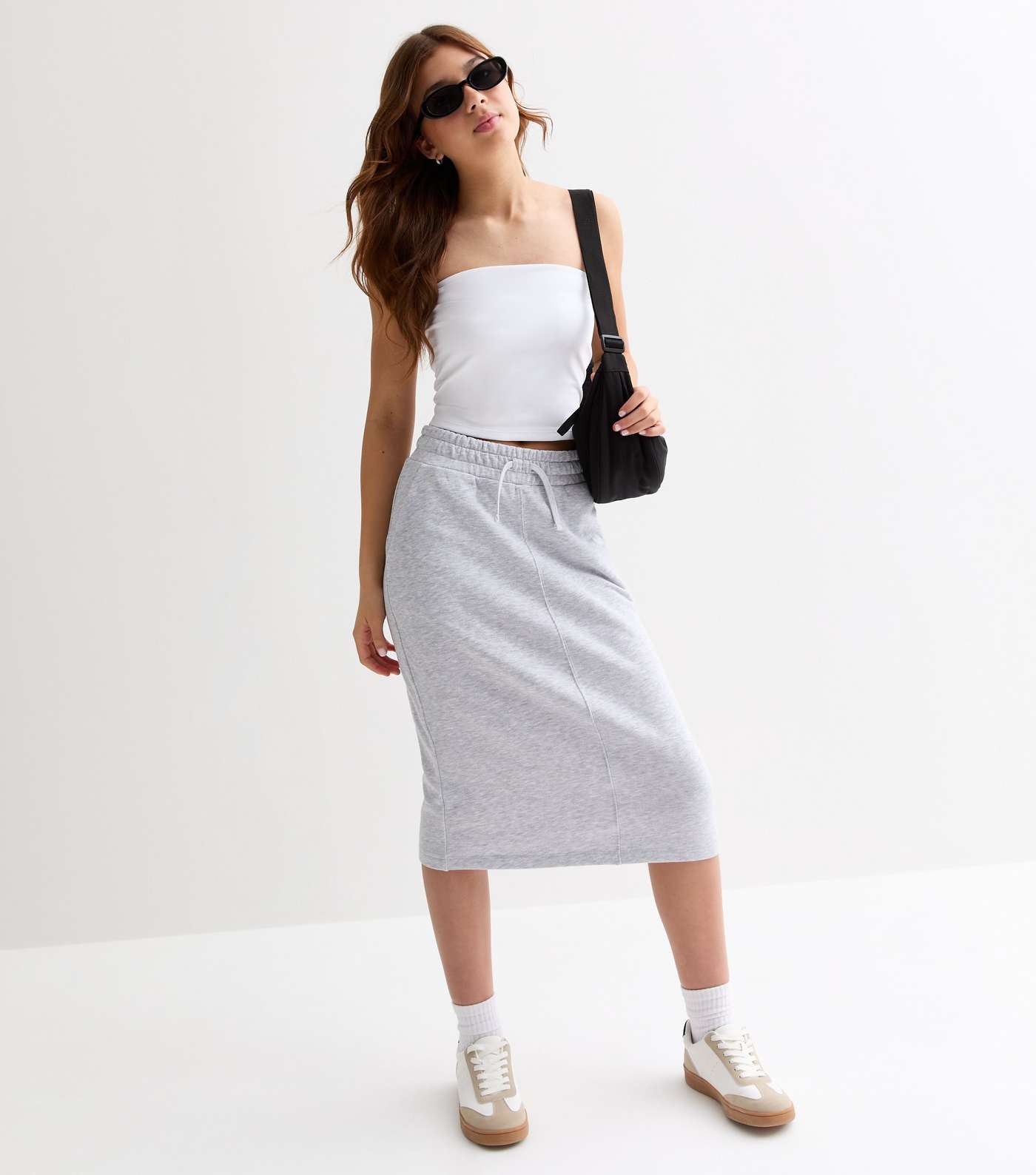 Girls Grey Jersey Drawstring Midi Skirt Image 2