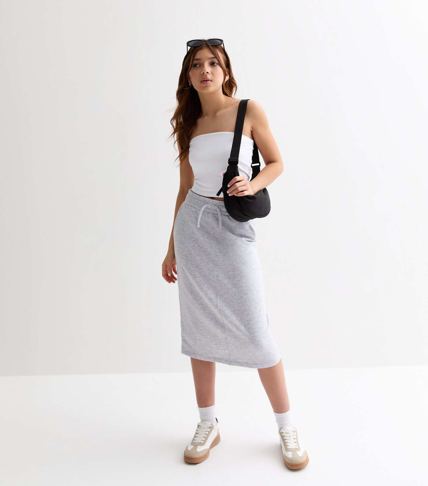 Girls Grey Jersey Drawstring Midi Skirt Image 4