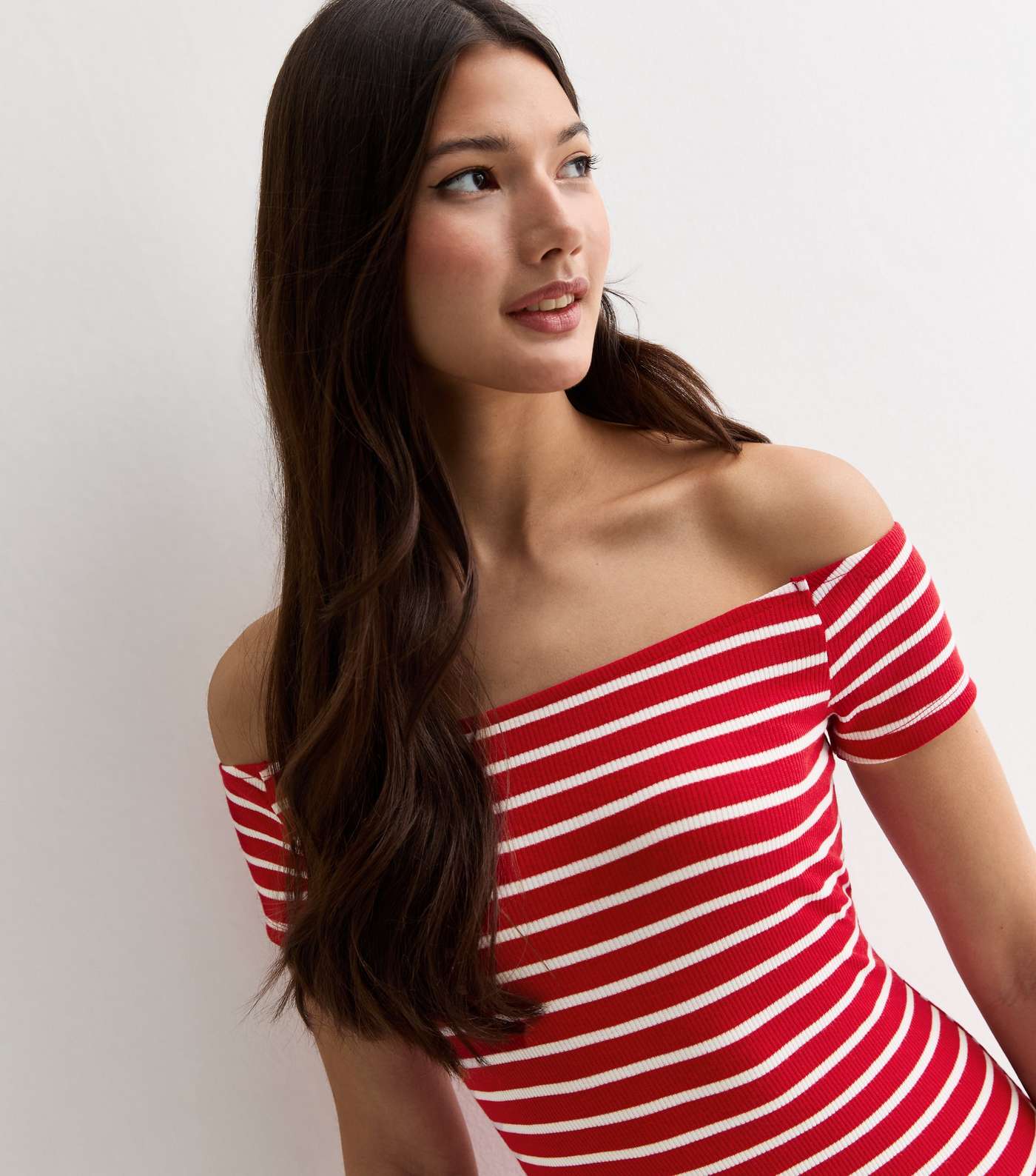 Red Stripe Jersey Bardot Mini Dress Image 3