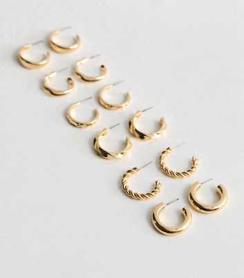 6 Pack Gold Mixed Twisted Hoop Earrings