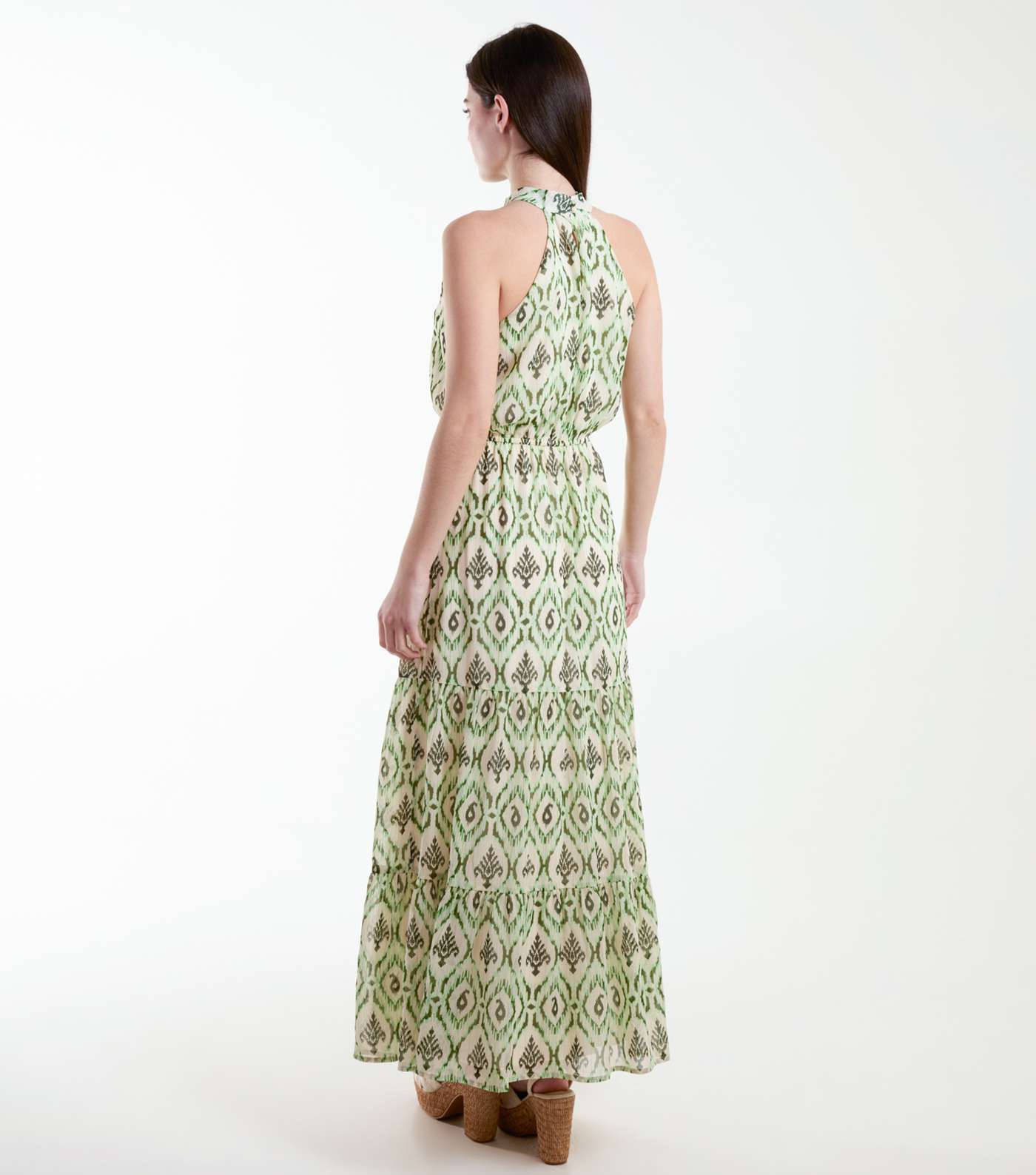 Blue Vanilla Green Aztec Print Halter Neck Midi Dress Image 4
