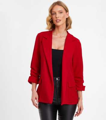 QUIZ Red Scuba Crepe Ruched Sleeve Blazer