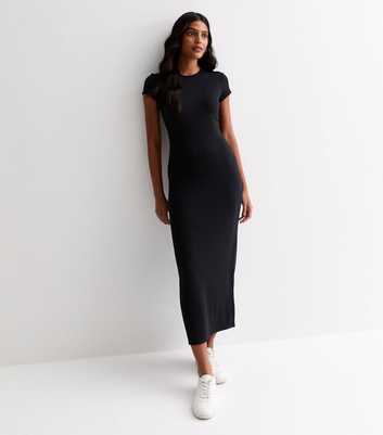 Black Short Sleeve Bodycon Midi Dress