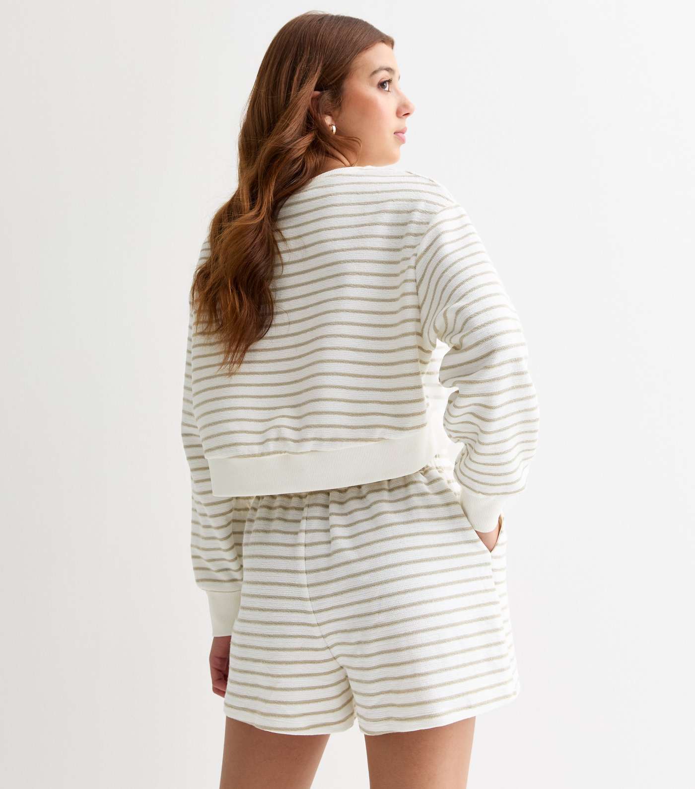 Girls White Stripe Jersey Shorts Image 4