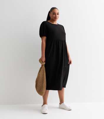 Curves Black Crinkle Jersey Midi Dress