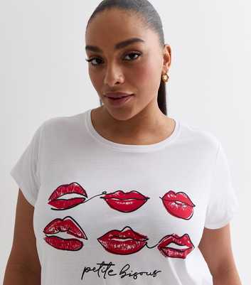 Curves White Cotton Petite Bisous Lips Logo T-Shirt