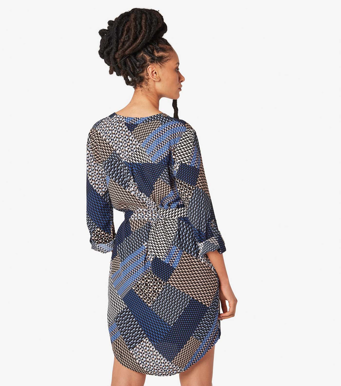 Apricot Geometric Patchwork Shirt Dress Image 3