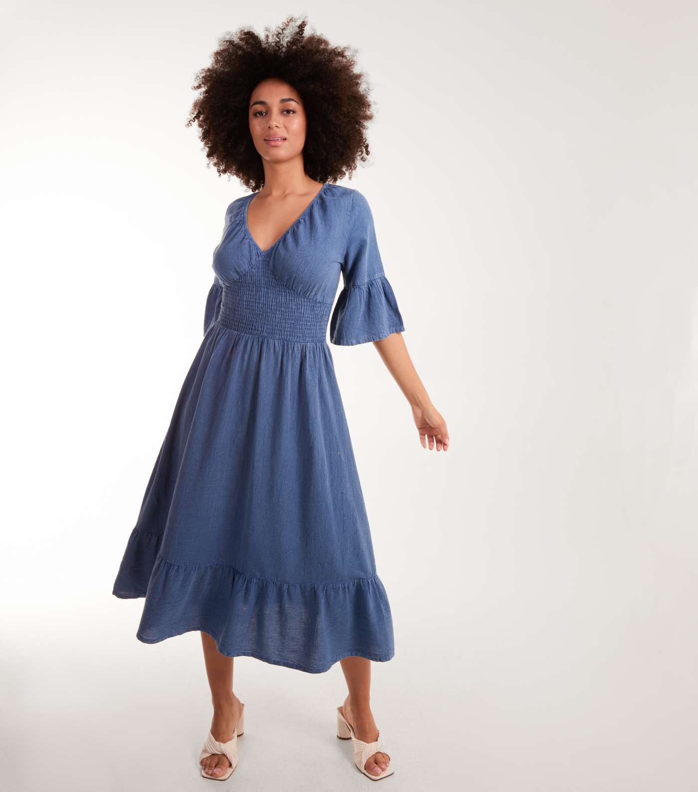 Blue Vanilla Blue Denim-Look Shirred Waist Midi Dress Image 2