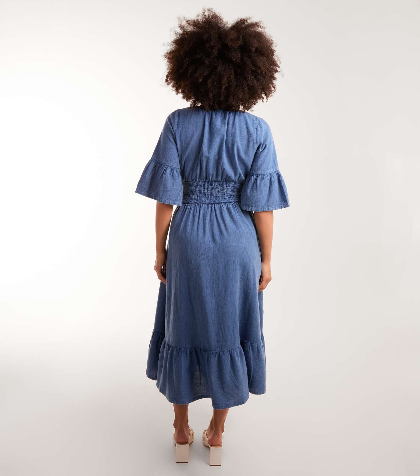 Blue Vanilla Blue Denim-Look Shirred Waist Midi Dress Image 4