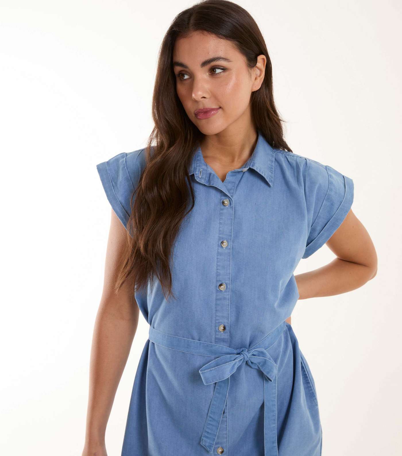 Blue Vanilla Blue Cotton Belted Mini Shirt Dress Image 3