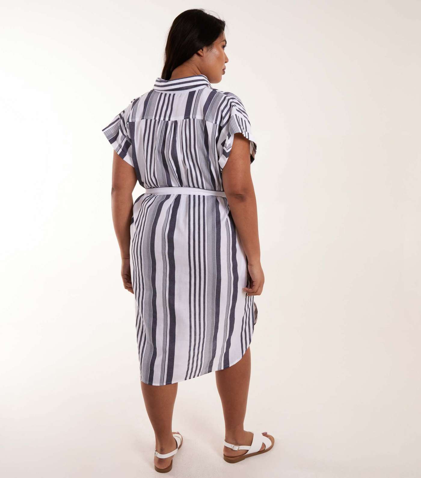 Blue Vanilla Curves Blue Stripe Shirt Midi Dress Image 4