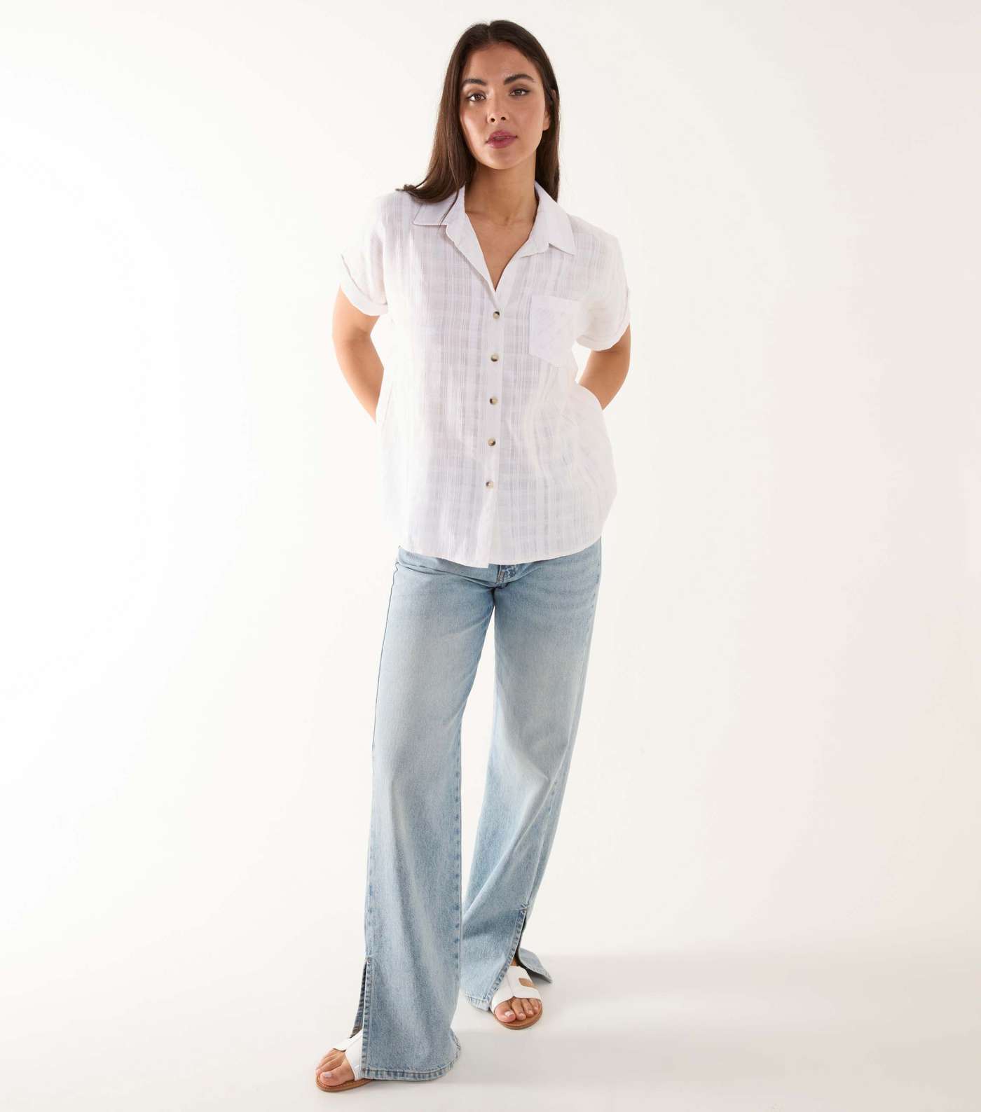 Blue Vanilla White Cotton Short Sleeve Shirt Image 2