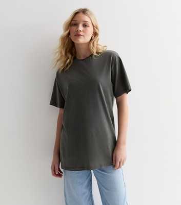 Dark Grey Acid Wash Cotton Oversized T-Shirt