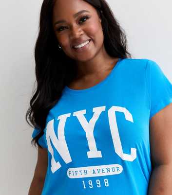 Curves Bright Blue Cotton NYC Logo T-Shirt