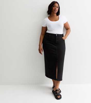 ONLY Curve Black Split Denim Midi Skirt
