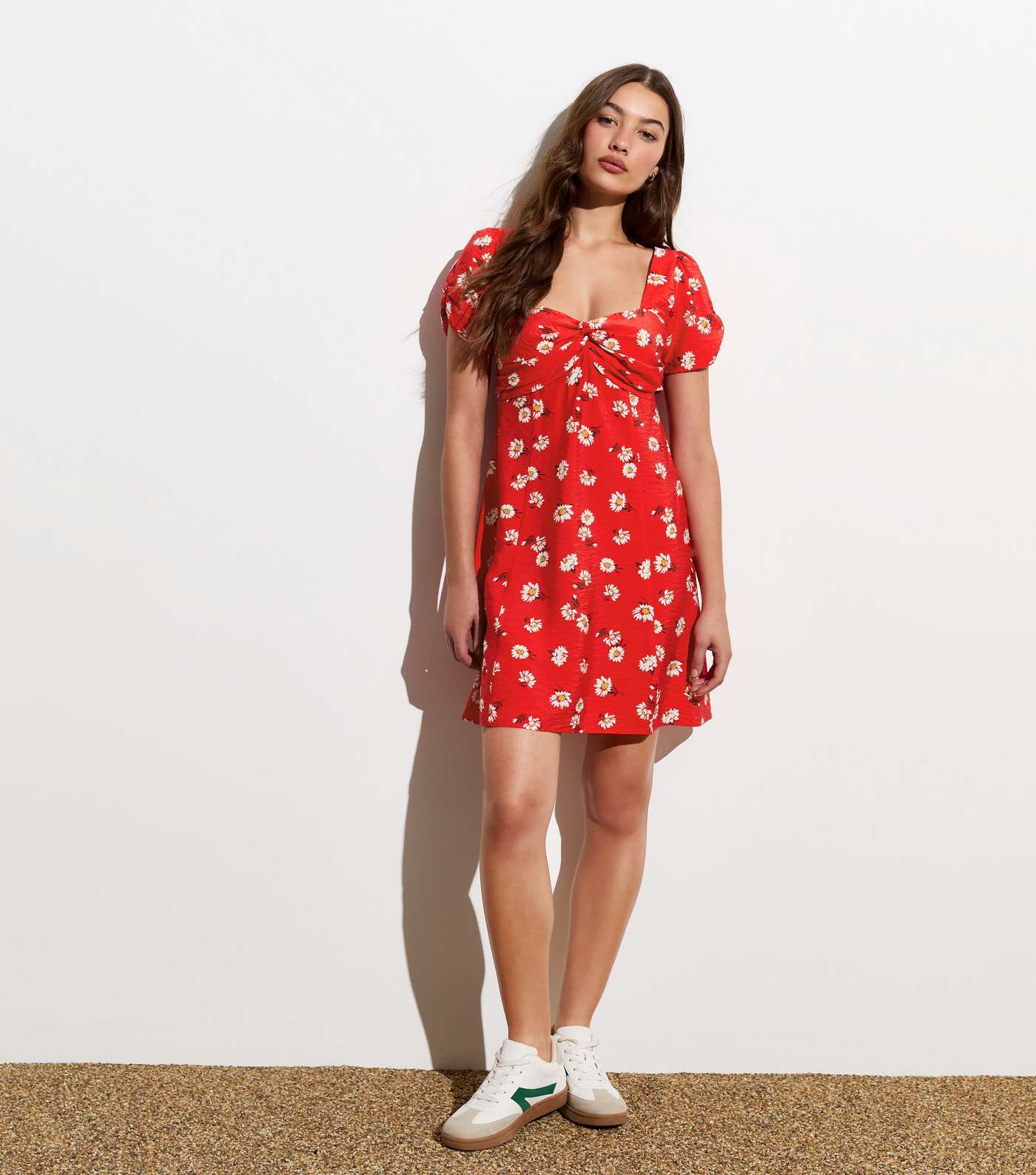 Red Floral Twist Front Mini Dress Image 3