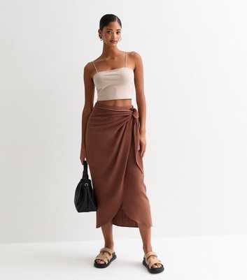 Brown Sarong Midi Skirt
