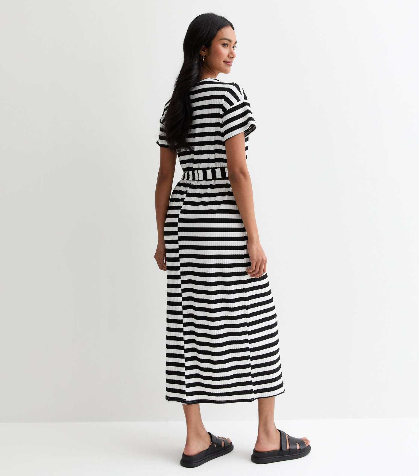Black Stripe Belted Midi Dress Image 4
